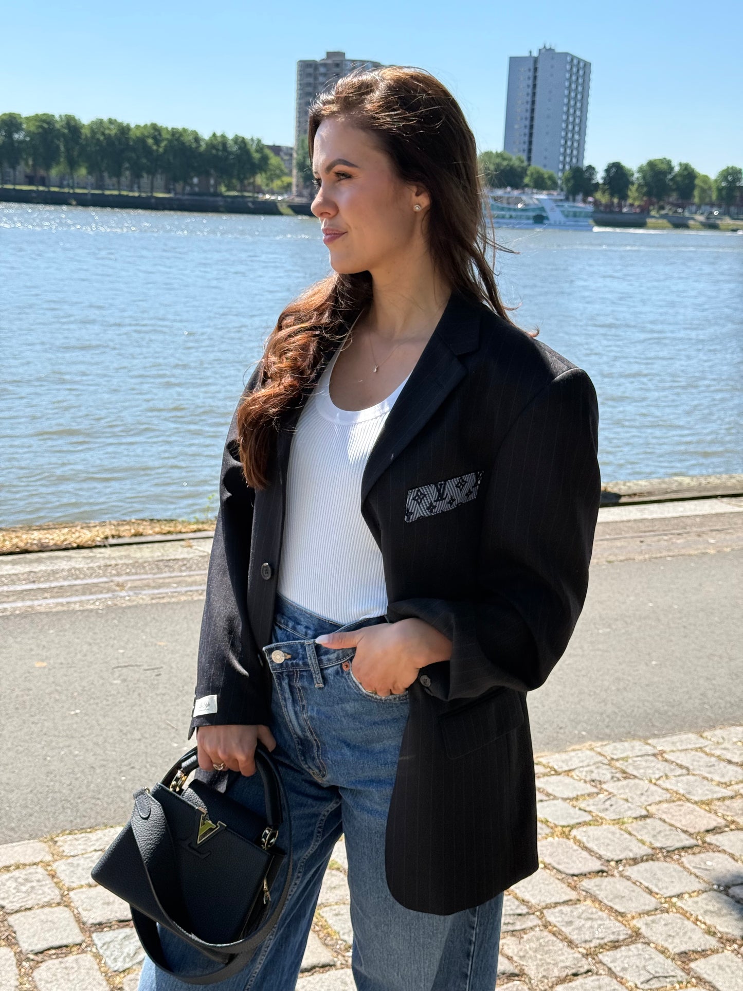 Vintage blazer navy krijtstreep