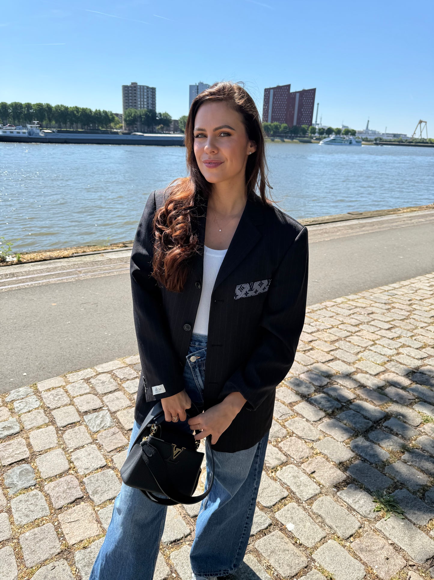 Vintage blazer navy krijtstreep