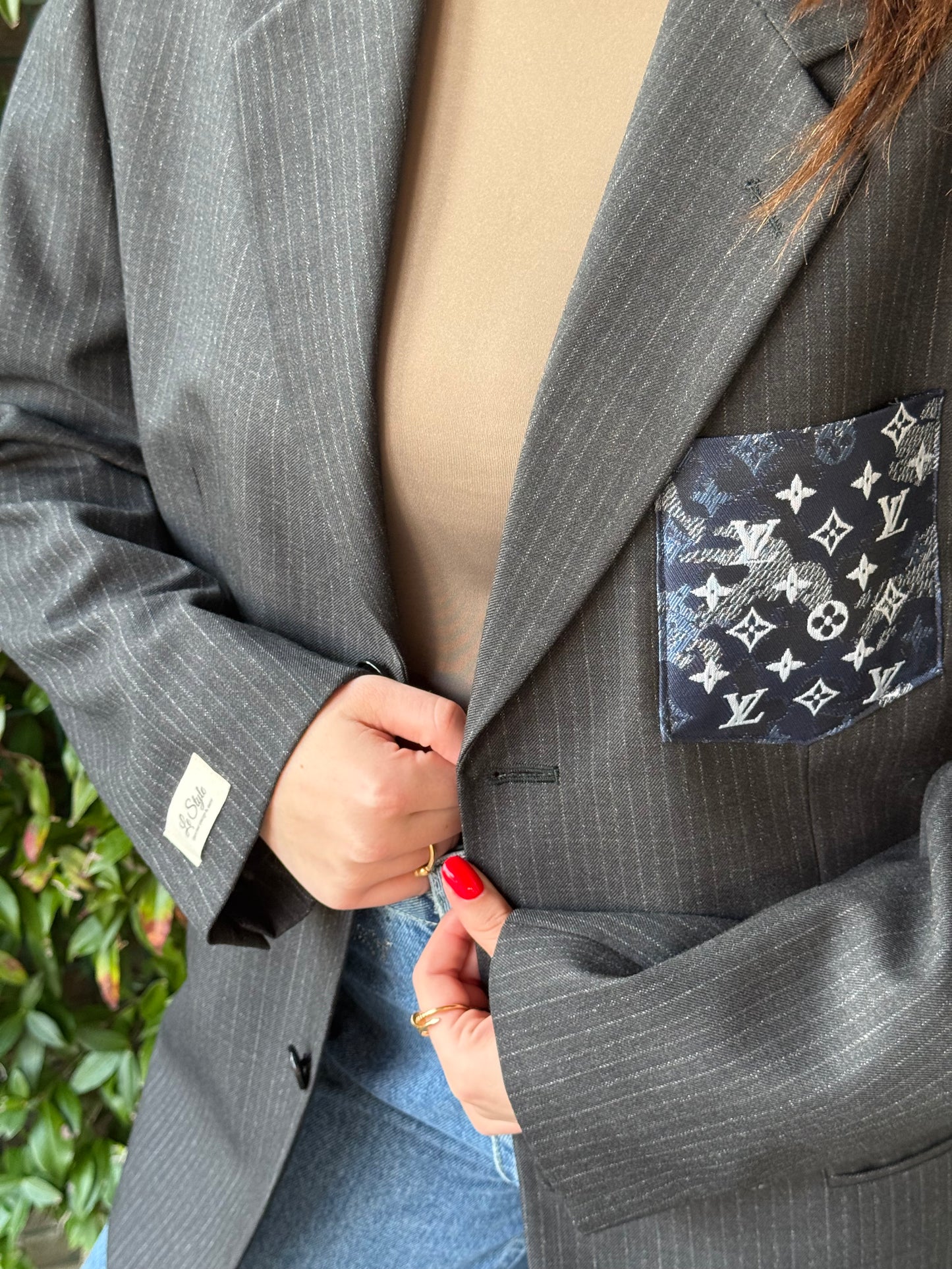 Vintage blazer krijtstreep Grey with blue