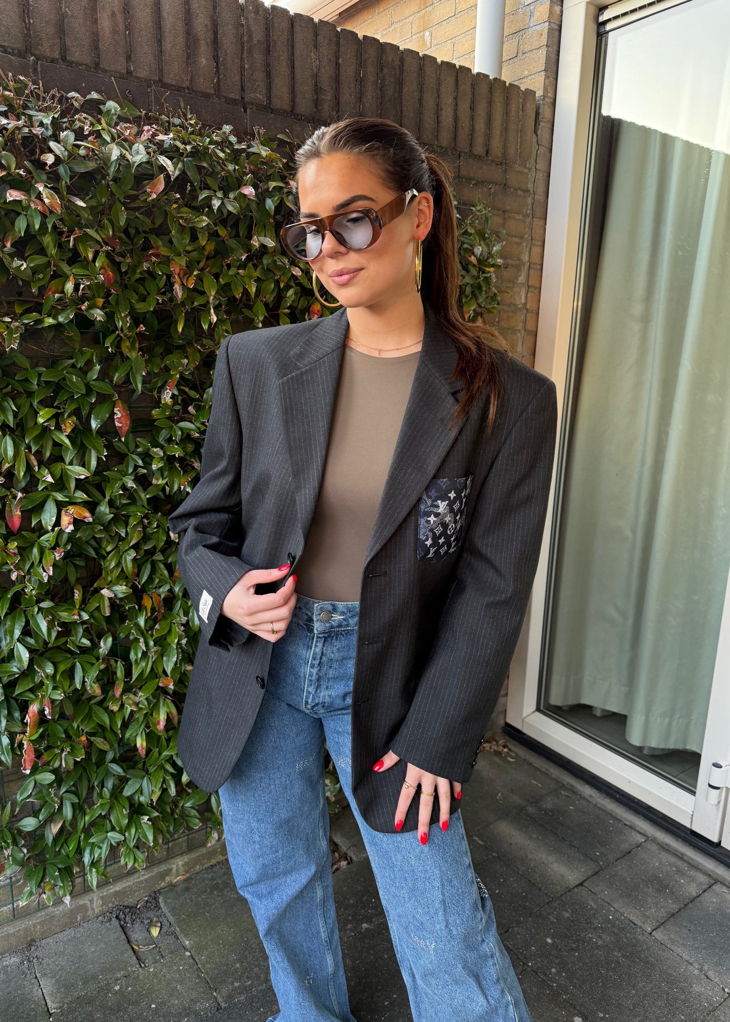 Vintage blazer krijtstreep Grey with blue