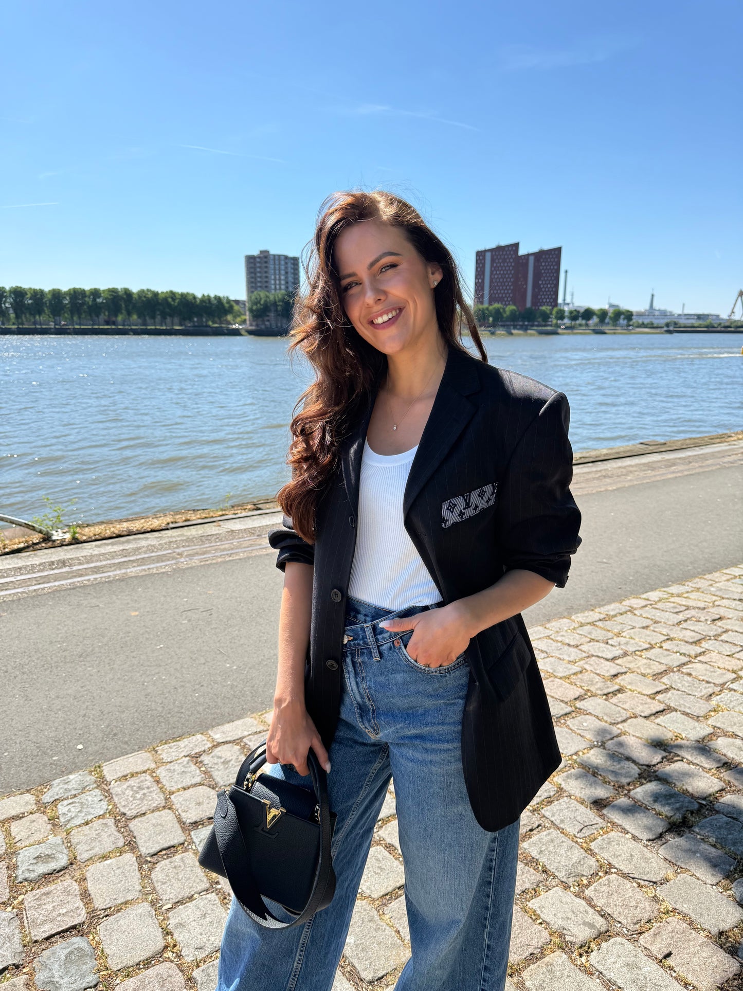 Vintage blazer navy krijtstreep