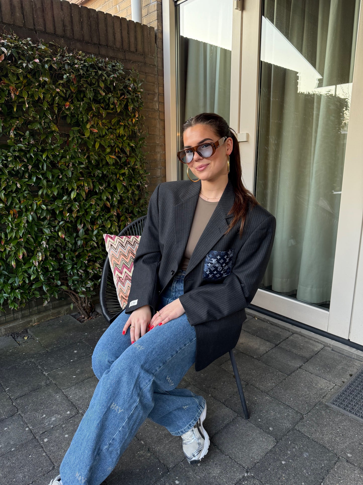 Vintage blazer krijtstreep Grey with blue