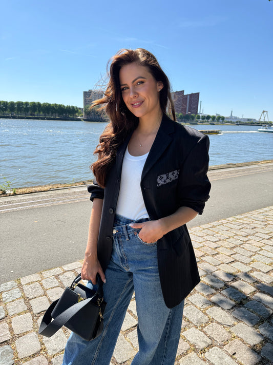 Vintage blazer navy krijtstreep